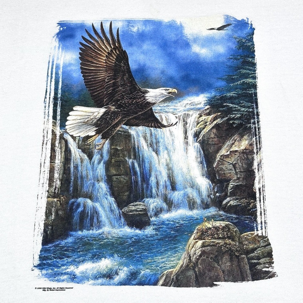 Vintage 90s Wild Wings Eagle Scenic Waterfall Nature T-Shirt Size‎ Medium - Picture 2 of 8